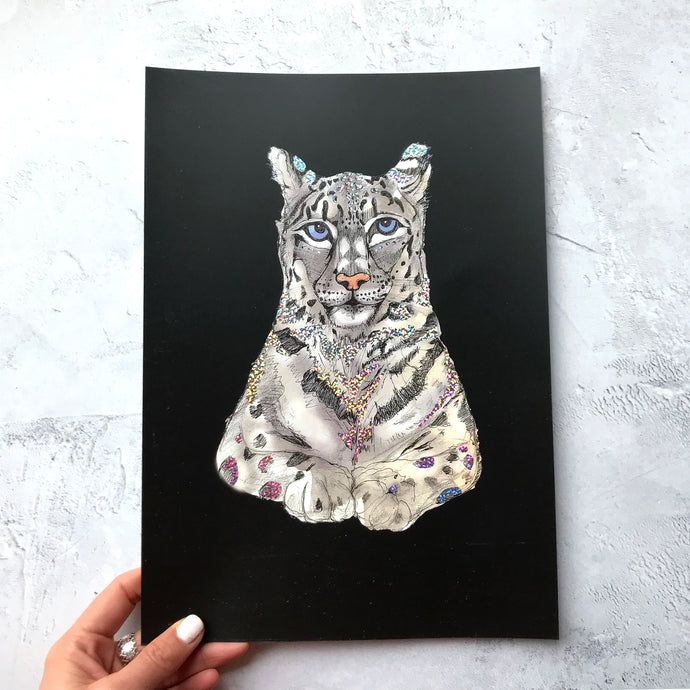 Snow Leopard A4 Foiled Art Print